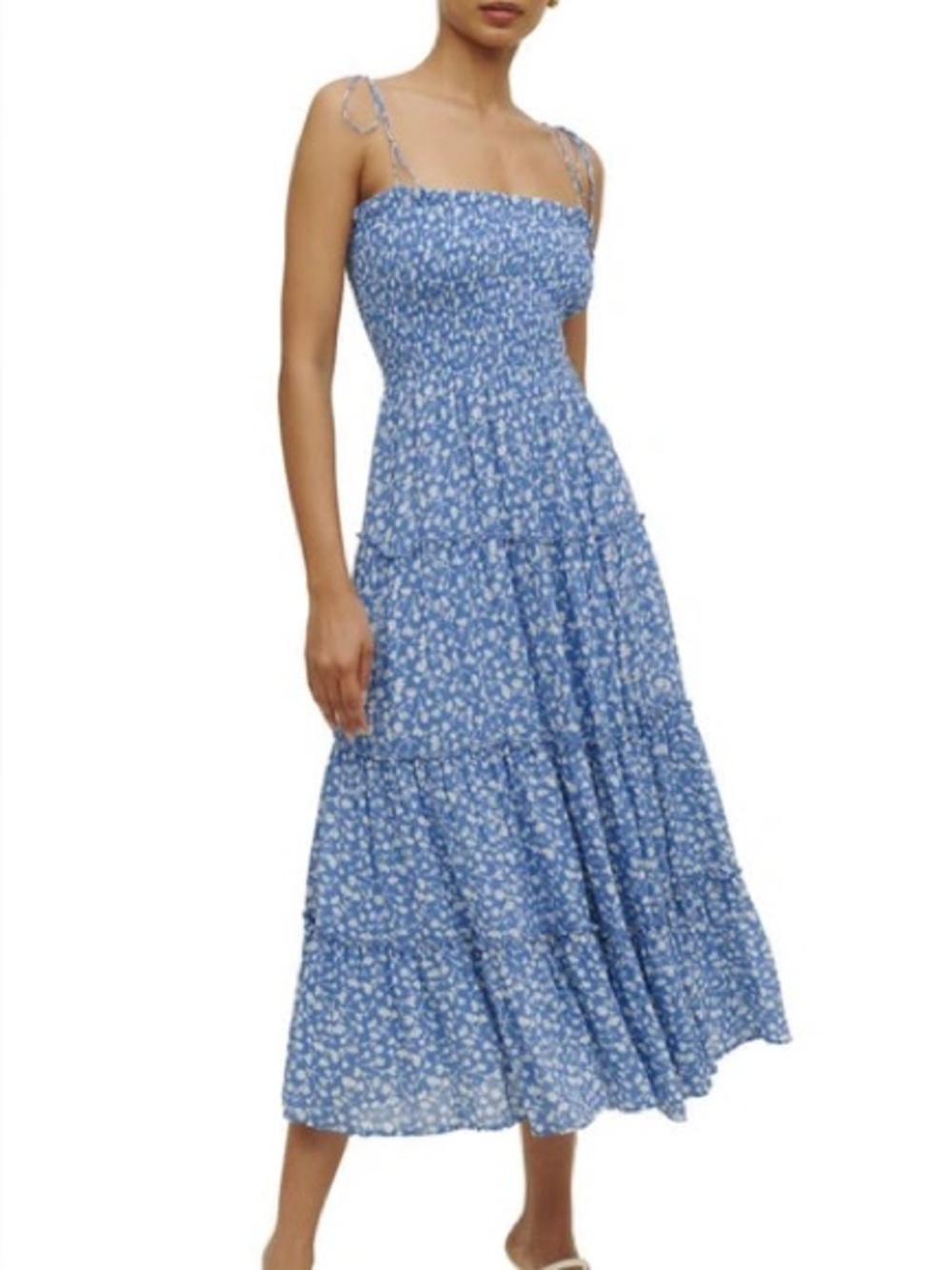 Reformation Nira Blue and White Floral Print Midi Dress in Marie Size Small